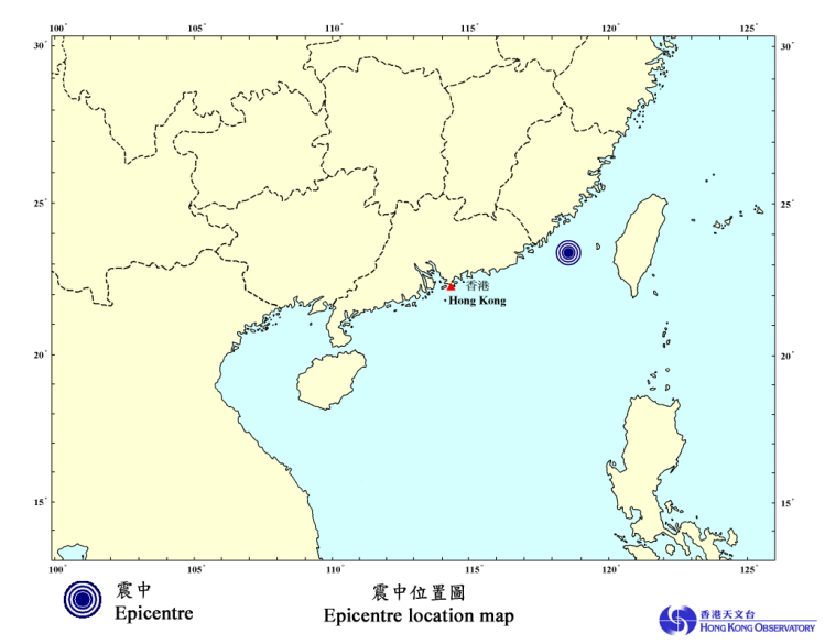本港天文台亦錄得生5.9級地震，並接獲近千市民報告感到搖晃。（天文台截圖）