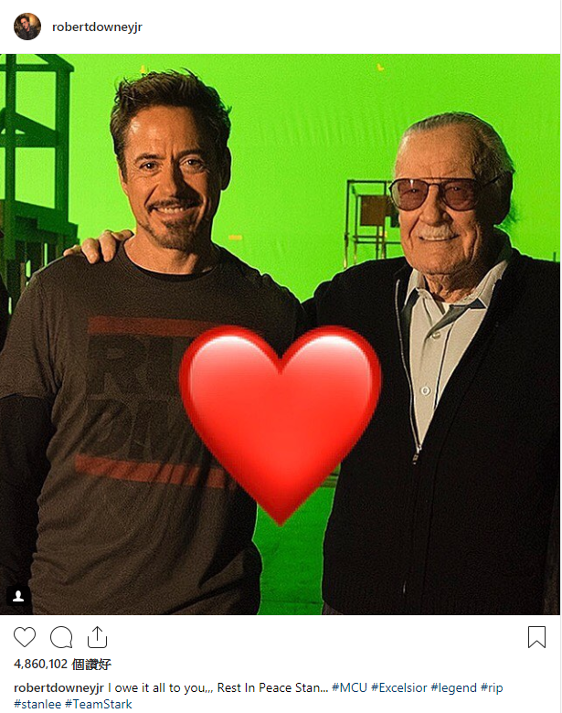 曾扮演「鐵甲奇俠」的羅拔·唐尼(Robert John Downey Jr)亦在IG上貼文表達哀悼。(IG)