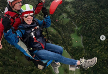 劉嘉玲瑞士玩滑翔降傘：克服恐懼的過程更有意義
