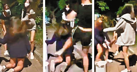 網上瘋傳一套長約6分鐘短片，一名中二女學生於深夜時分遭至少4人圍毆。