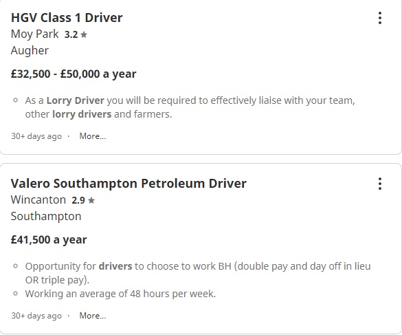 於英國求職網站不難看見有公司以高薪聘請大型貨車司機。
