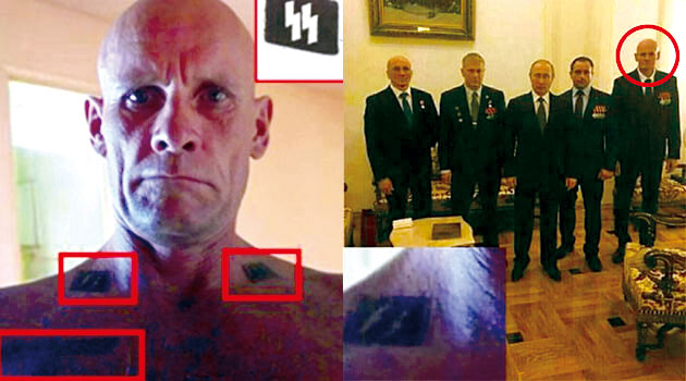 俄羅斯退伍中校烏特金據說是瓦格納集團創辦人，在一張普京的照。