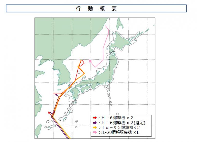 中俄兩國軍機飛近日本路線圖。﹙互聯網﹚