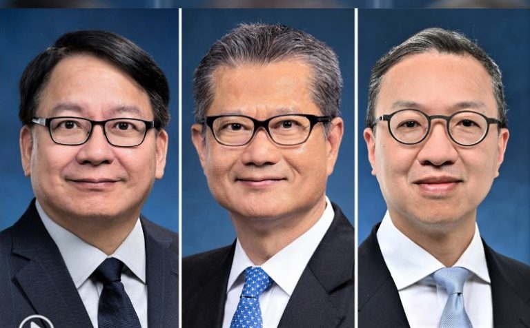 新一屆特區政府三名司長，分別為（左起）陳國基、陳茂波和林定國。