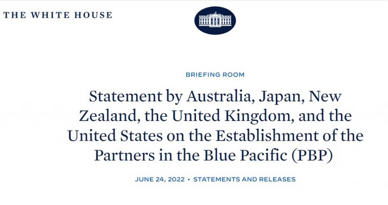 美國白宮在網頁上發表「藍太平洋夥伴」機制聲明。