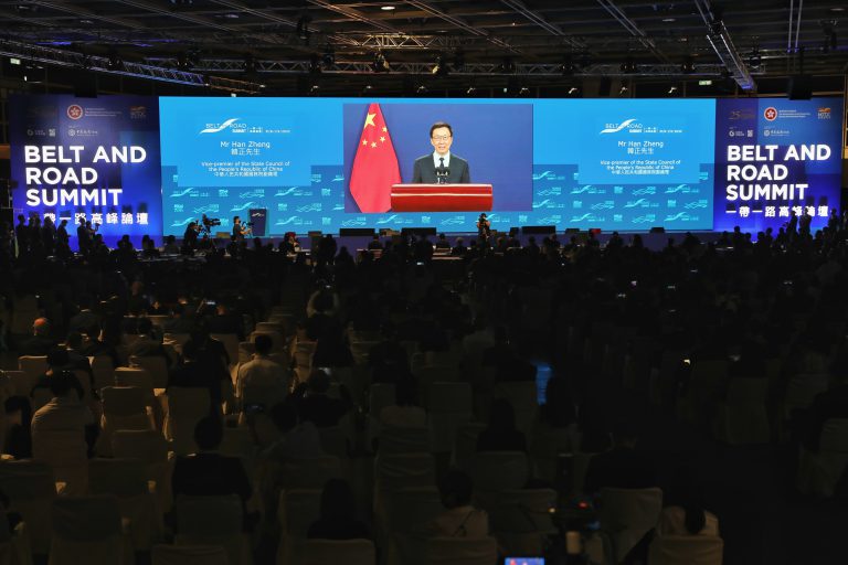 第七屆「一帶一路高峰論壇」8月底在香港舉行，國務院副總理韓正以視頻形式演講。（中通社）