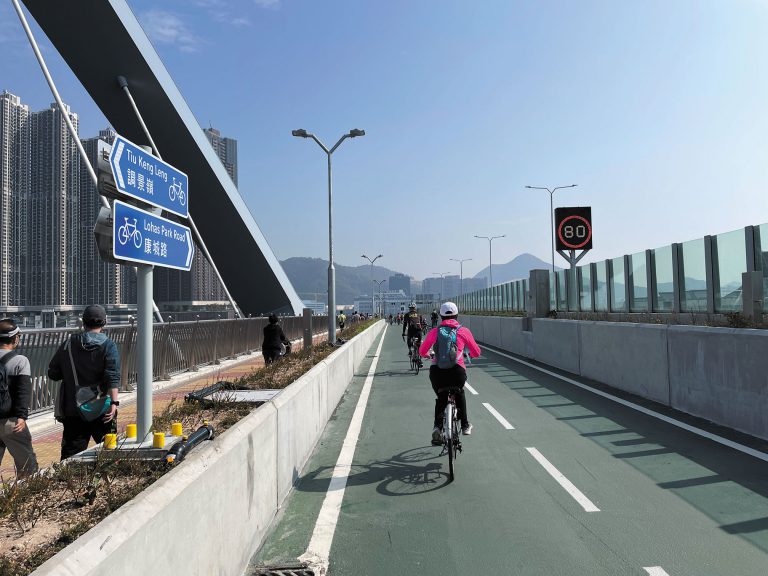 大橋的單車徑路況甚佳，加上以綠化帶分隔行人道及設有清晰路標指示，感覺安全順暢。