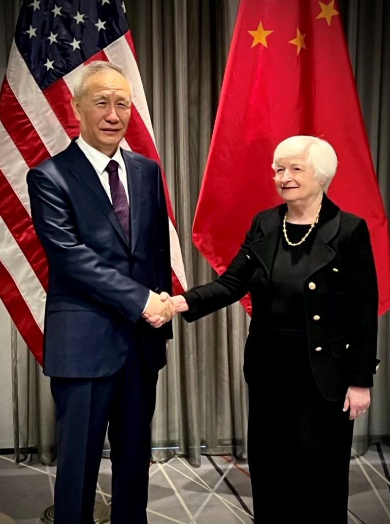 劉鶴在蘇黎世與美國財長耶倫會面。（互聯網）