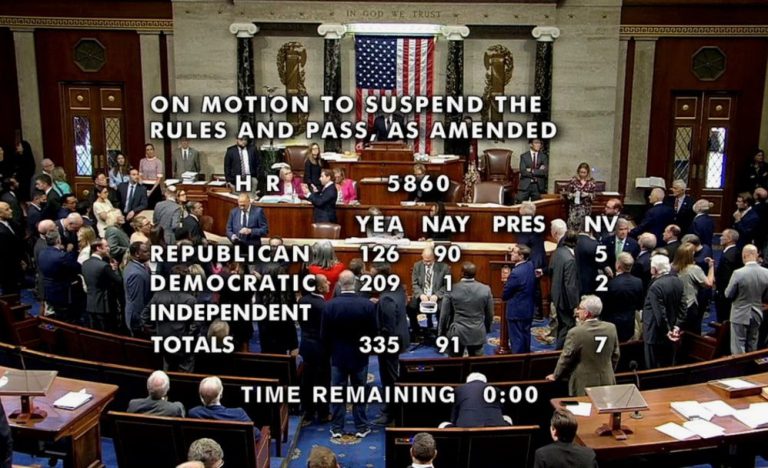 由共和黨控制的眾議院，以335票贊成，91票反對，通過短期撥款法案。