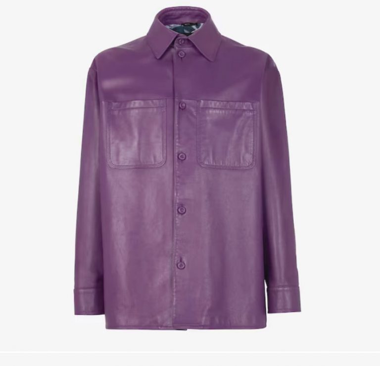 Fendi Plongé Jacket $58,900
紫色Plongé皮革材質柔軟，夾克設計有尖領和兩個胸前貼袋，領口背面有銀色飾面金屬FF細節。/b