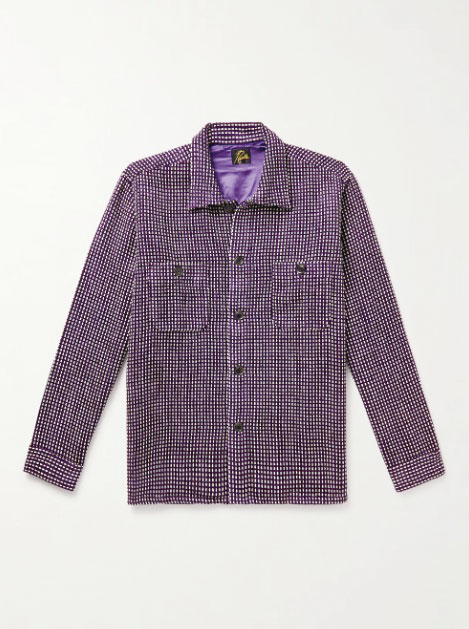 NEEDLES Smokey Checked Shirt $3,000
襯衫採用豪華天鵝絨於日本精製而成，飾有紫色格紋圖案，緞面斜紋布全襯裡方便疊穿。/e