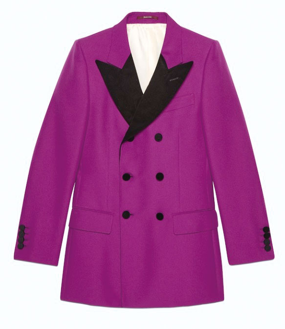 Gucci Formal Jacket $ 31,400
紫色亮麗雙排扣無尾禮服綴有天鵝絨細節，採用了劍領設計。/h