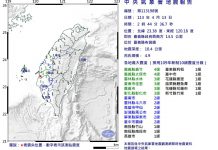 台灣嘉義縣連續8起有感地震　暫無人員傷亡報告