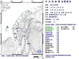 台東發生5.2級極淺層地震　震源深度僅 6.5公里